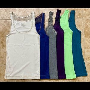 American Eagle Lace Tank Top Women Large; white, navy, grey, purple, green, teal